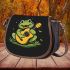 Cute cartoon frog playing guitar in a simple drawing saddle bag