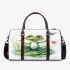 Cute cartoon frog sitting on a lily pad smiling with his legs crossed 3d travel bag