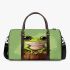 Cute cartoon frog sitting on a tree stump with big eyes 3d travel bag