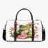 Cute cartoon frog sitting on the ground with pink flowers 3d travel bag