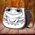 Cute cartoon frog with big eyes coloring page for kids saddle bag