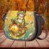 Cute cartoon frog with crown sitting on a golden ball saddle bag