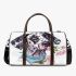 Cute cartoon of a great dane with a blue bandana holding pink flowers 3d travel bag