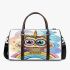 Cute cartoon owl with big eyes wearing a colorful 3d travel bag