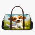 Cute cartoon puppy sitting on the grass 3d travel bag