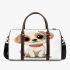 Cute cartoon puppy sitting with red collar 3d travel bag