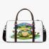 Cute cartoon turtle sitting on a lily pad 3d travel bag