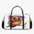 Cute colorful owl with big eyes sitting on a tree branch 3d travel bag