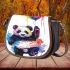 Cute colorful panda holding a balloon saddle bag