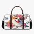 Cute corgi puppy with pink roses and butterflies 3d travel bag