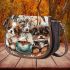 Cute dogs and cats with dream catcher drink coffee saddle bag