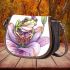 Cute green frog with purple flowers on its back saddle bag