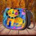 Cute lion cub in the style of abstract art on watercolor paper saddle bag