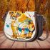 Cute lion cub in the style of an abstract geometric saddle bag