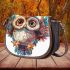 Cute owl clipart with big eyes colorful feathers saddle bag