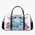Cute owl sitting on books in pink and blue colors with flowers 3d travel bag