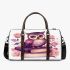 Cute owl sitting on books surrounded by pink roses 3d travel bag