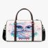 Cute owl with pink and blue colors and flowers around the eyes 3d travel bag