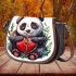 Cute panda making a heart with its hands saddle bag