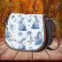 Cute pastel blue bunnies and floral pattern saddle bag