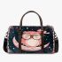 Cute pink owl with a bow and glasses sitting on the moon 3d travel bag
