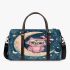 Cute pink owl with a bow and glasses sitting on the moon 3d travel bag