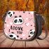 Cute pink pattern with hearts pandas and the word love saddle bag