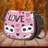 Cute pink pattern with hearts pandas and the word love saddle bag