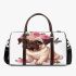 Cute pug puppy with pink roses and a butterfly 3d travel bag