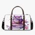 Cute purple owl sitting on top of books surrounded by pink roses 3d travel bag