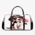 Cute valentine's day beagle puppy holding a pink rose 3d travel bag
