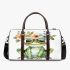 Cute watercolor cartoon frog with glasses and flowers 3d travel bag