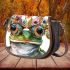 Cute watercolor frog with glasses and flowers on its head saddle bag