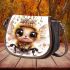 Cute whimsical happy smiling baby bee wearing a beautiful 3d saddle bag