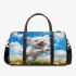 Cute white puppy running in a flower field 3d travel bag