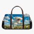 Cute white puppy running in a flower field 3d travel bag