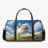 Cute white puppy running in a flower field 3d travel bag