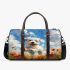 Cute white puppy running in a flower field 3d travel bag