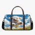 Cute white puppy running in a flower field 3d travel bag