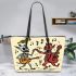 dog dances with the skeleton king with guitar trumpet Leather Tote Bag