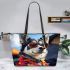 Dogs Owning Their Coolness 3 Leather Tote Bag