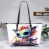 Dragon in dreamy island scene leather tote bag