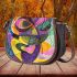 Drawing of an abstract design with lines saddle bag