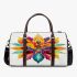 Drawing of an abstract flower design with colorful lines and shapes 3d travel bag