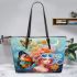 Dreamy floral contemplation leather tote bag
