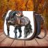 Elegant dark brown horse against a white background saddle bag