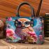 Fluffy owl in colorful landscape Small Handbag