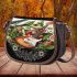 frog and music notes and electric guitar with leaves Saddle Bag