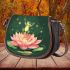 Frog on a lily pad jumping into a pink lotus flower cartoon saddle bag