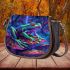 Frog on mushrooms vibrant colors saddle bag